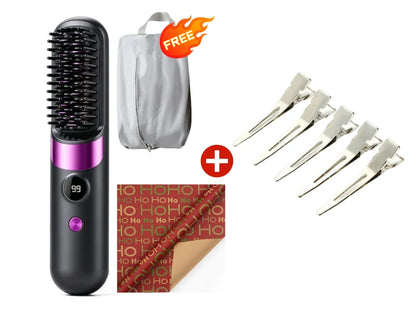 💇‍♀️ 3-in-1 Cordless Hair Straightening Brush – Straighten, Curl & Detangle Anywhere ✨