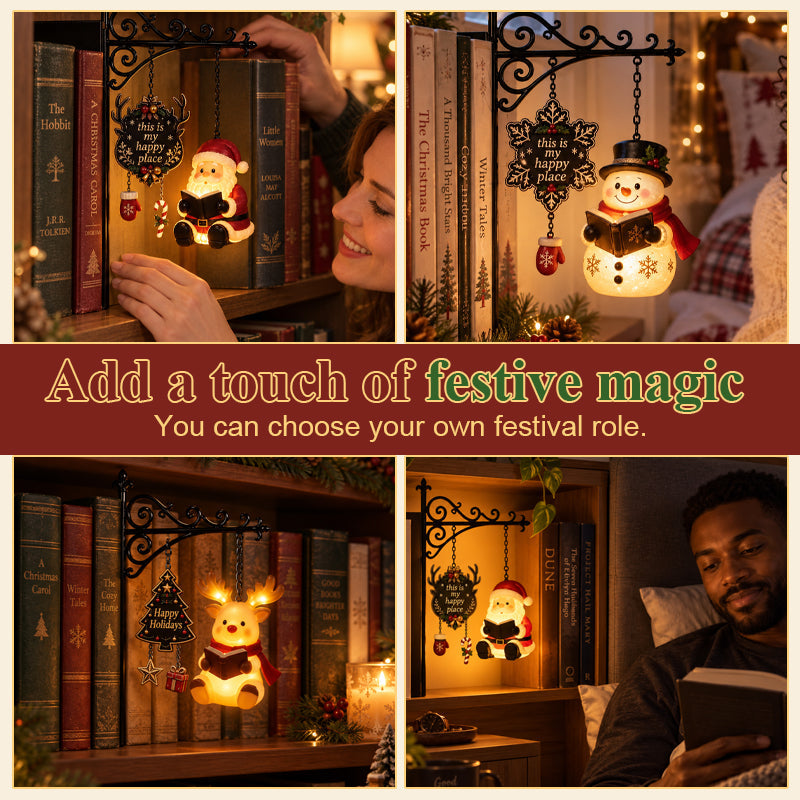 📚🎄 Cozy Christmas Shelf Glow – Hanging Holiday Character Reading Nook Light