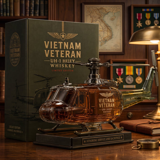Vietnam War Veteran UH-1 Huey Helicopter Commemorative Whiskey Decanter (1965–1975)