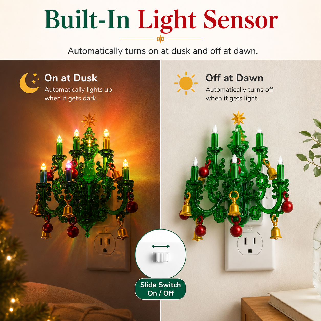 Magical Christmas Chandelier Night Light – Color-Changing Plug-In Holiday Glow