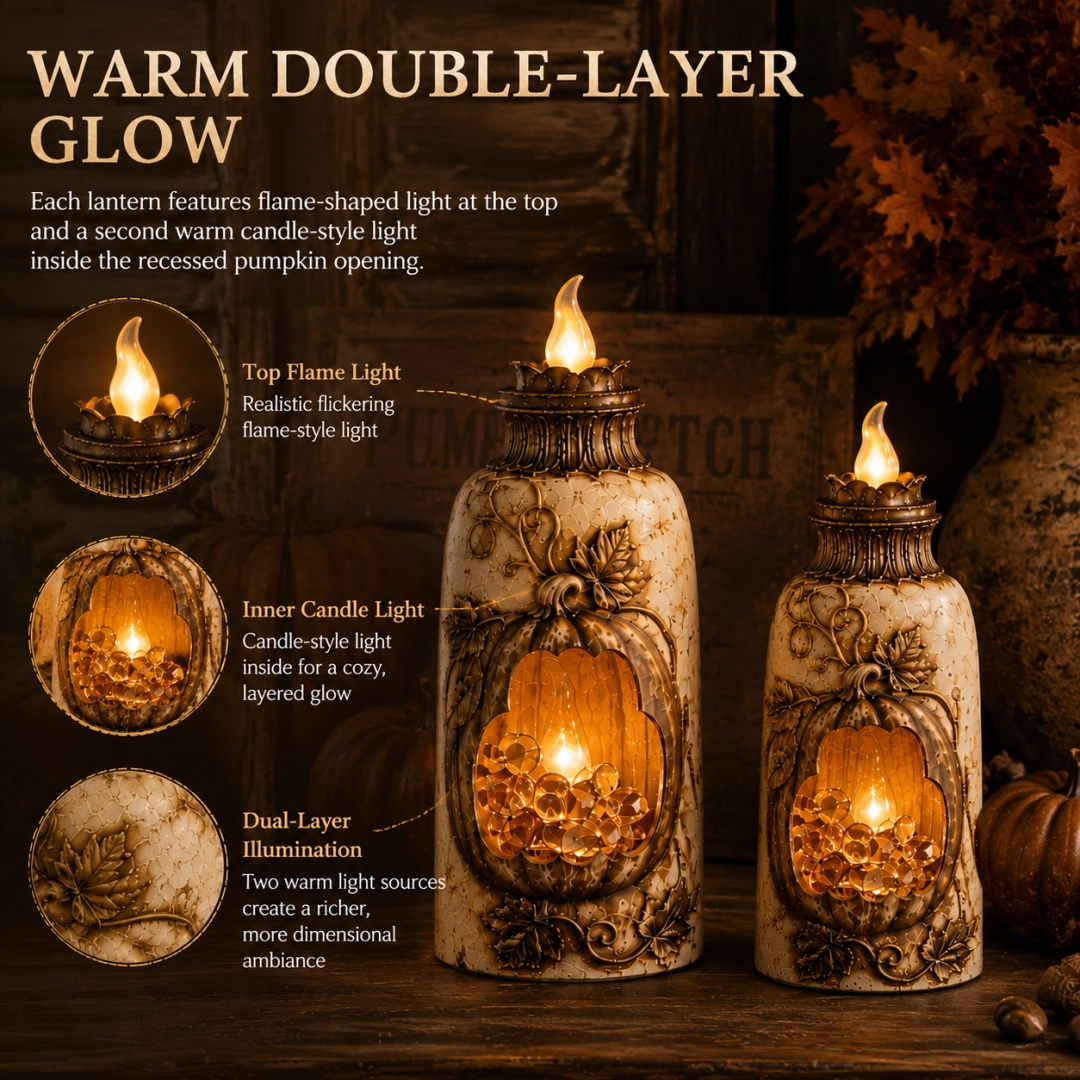 Vintage pumpkin lantern warm double-layer glow