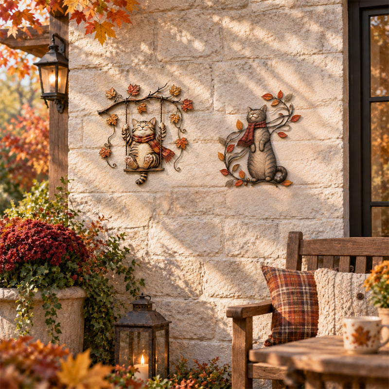 🐱Autumn Cat Metal Wall Decor – Swinging & Standing Cat Designs🍂🐈