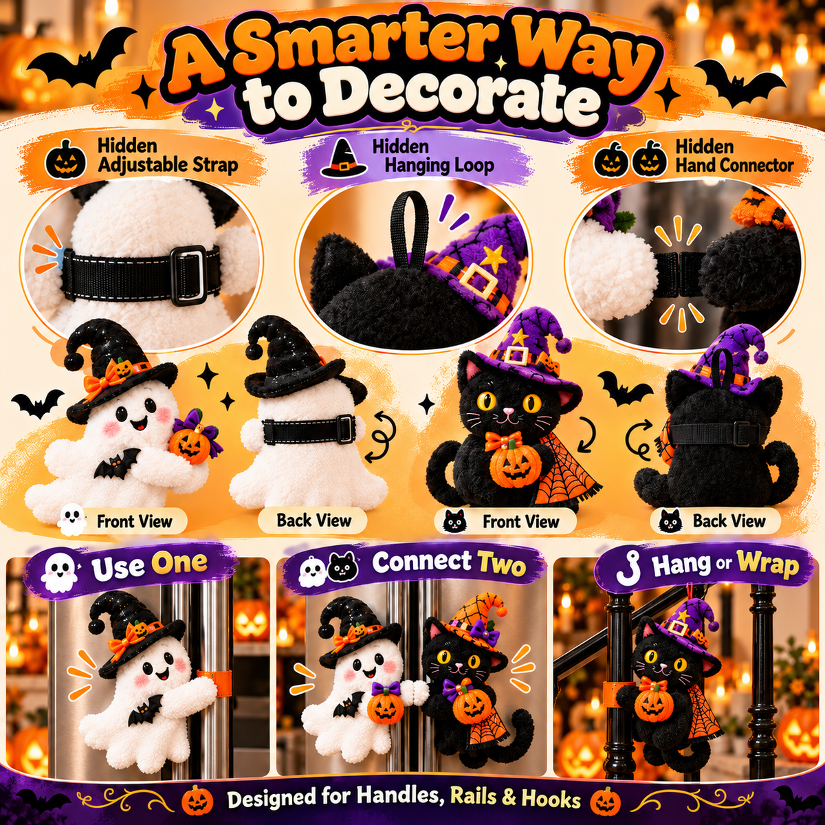 Halloween Handle Huggers – Plush Fridge, Rail & Hook Decorations