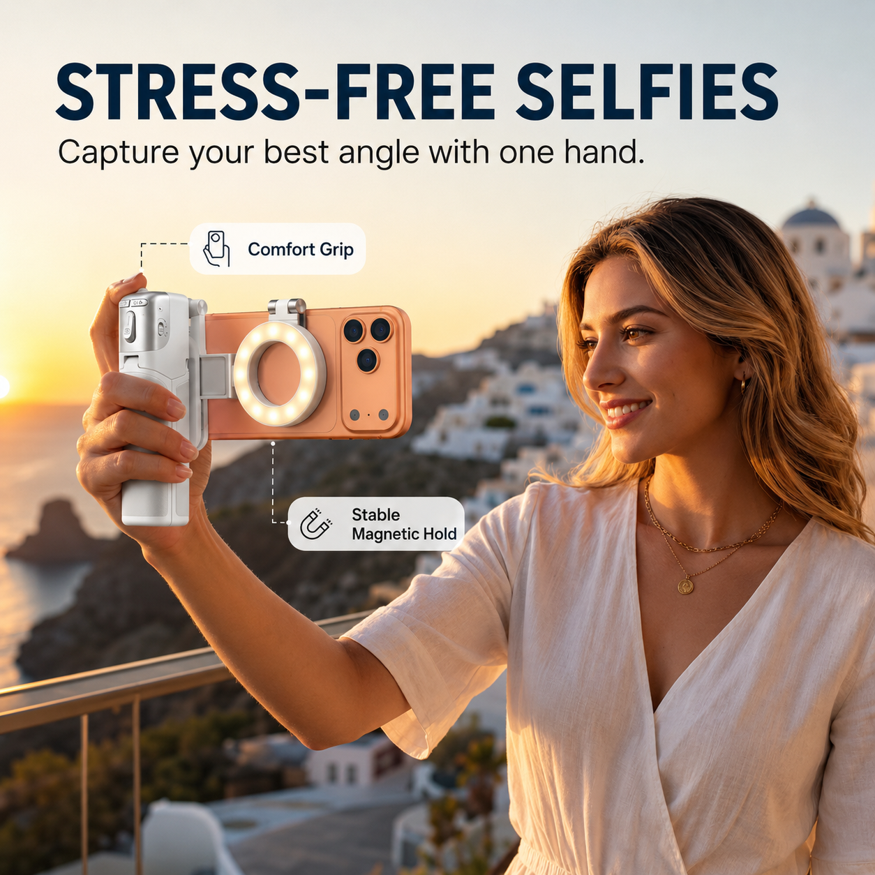 4-in-1 Magnetic Palm Grip Selfie Stick with LED Fill Light