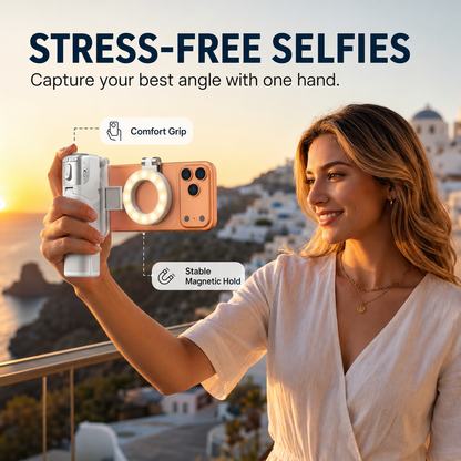 4-in-1 Magnetic Palm Grip Selfie Stick with LED Fill Light