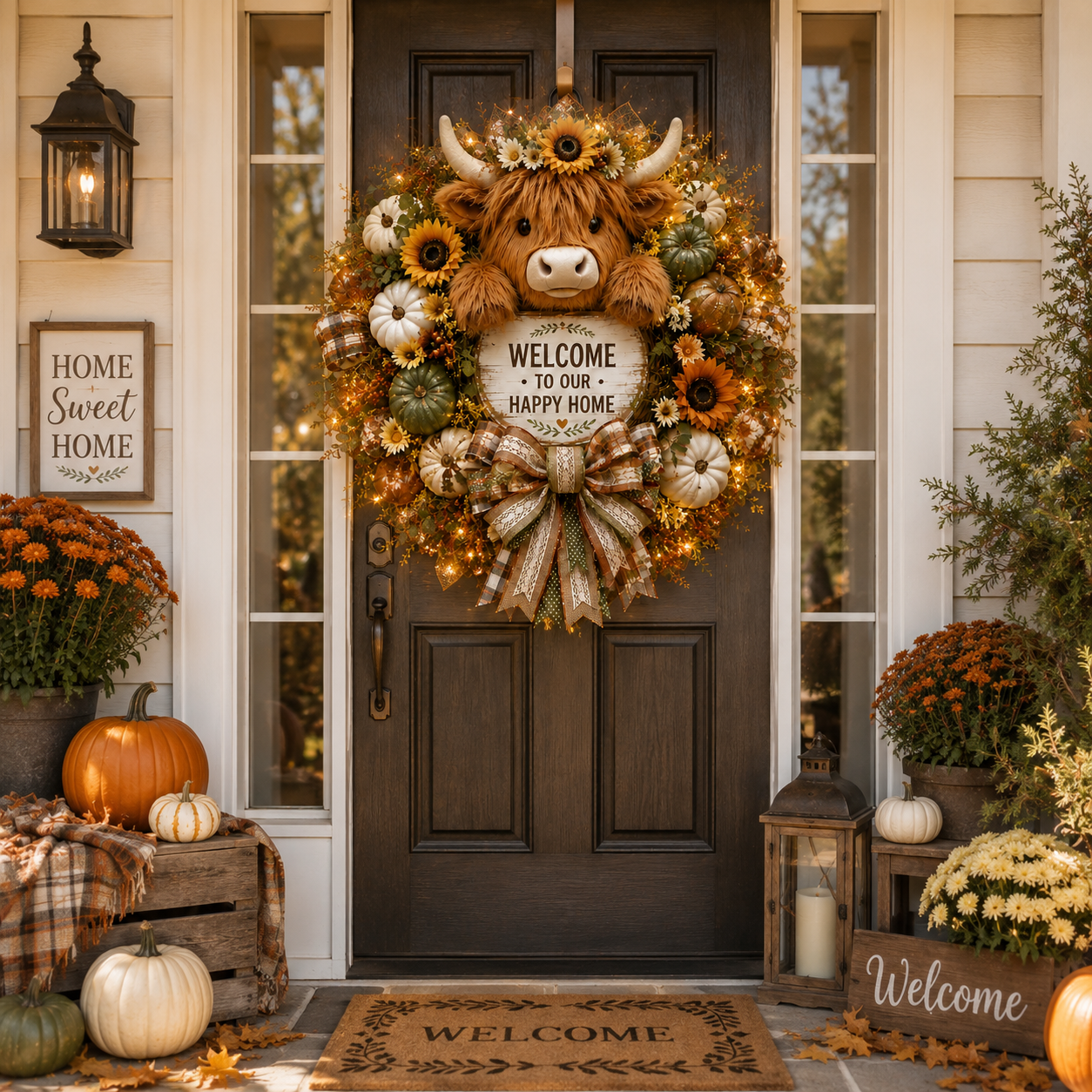Highland Cow Welcome Wreath
