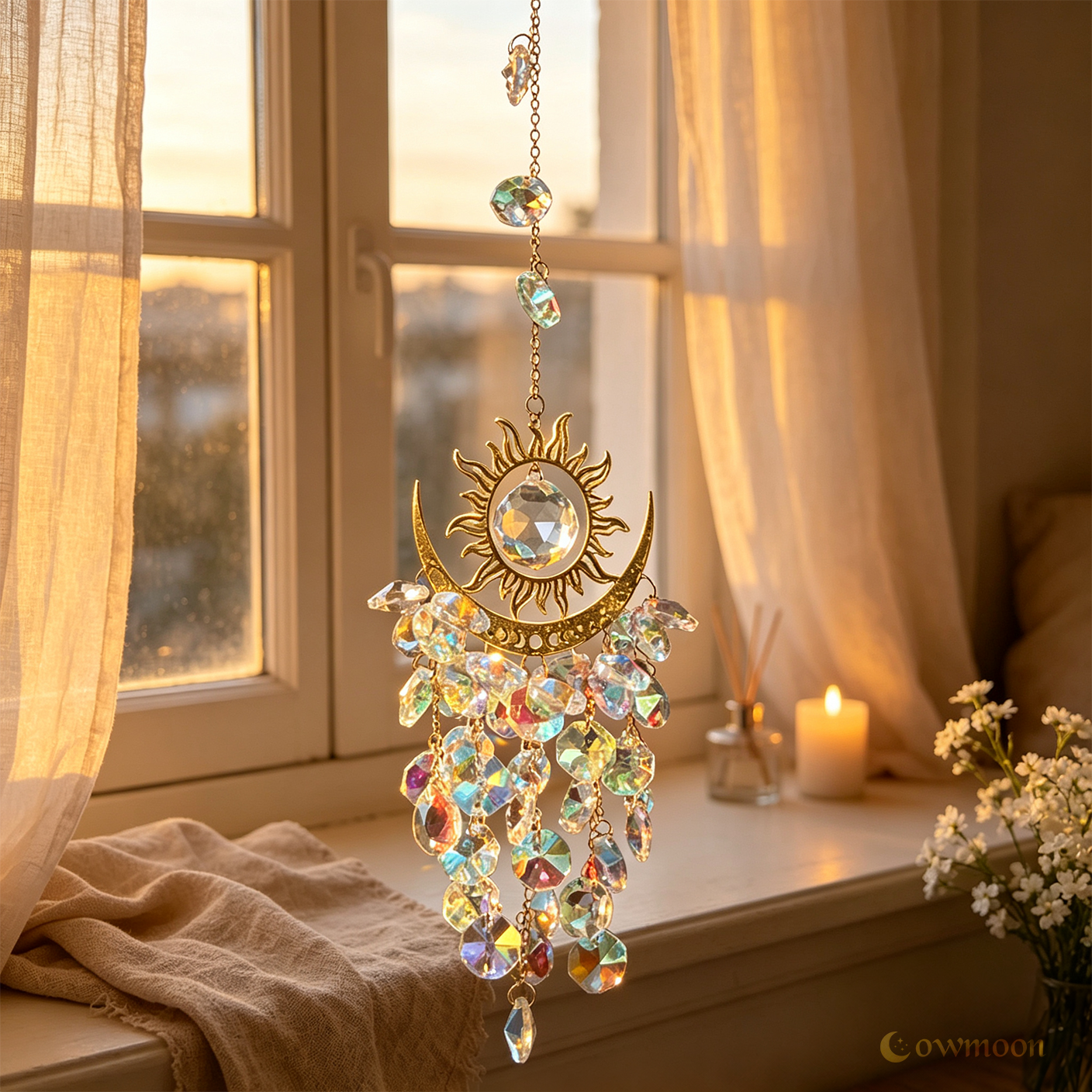 🌈Sunburst Crystal Light Catcher – Handmade Bohemian Style Light Catcher