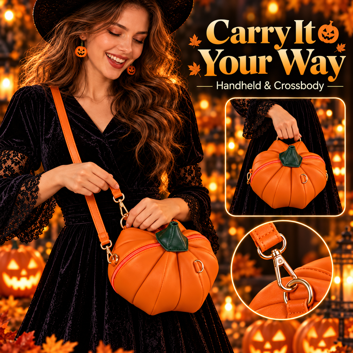 🎁 Pumpkin Crossbody Purse – Cute Halloween & Fall Handbag