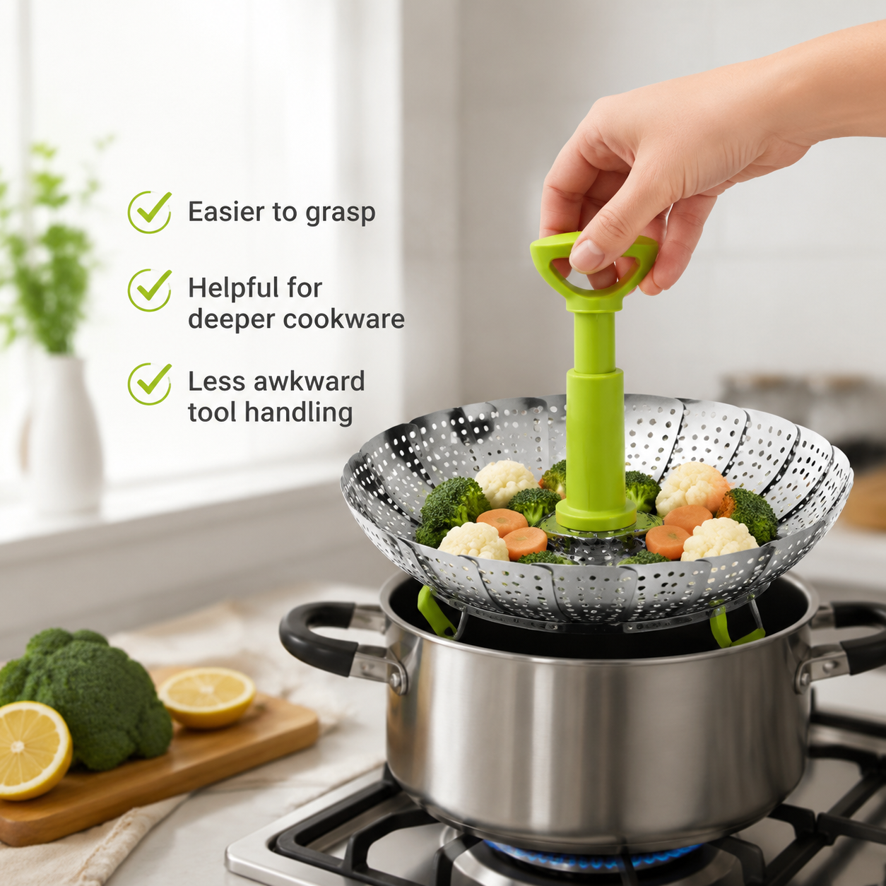 One Steamer Basket. Multiple Pot Sizes