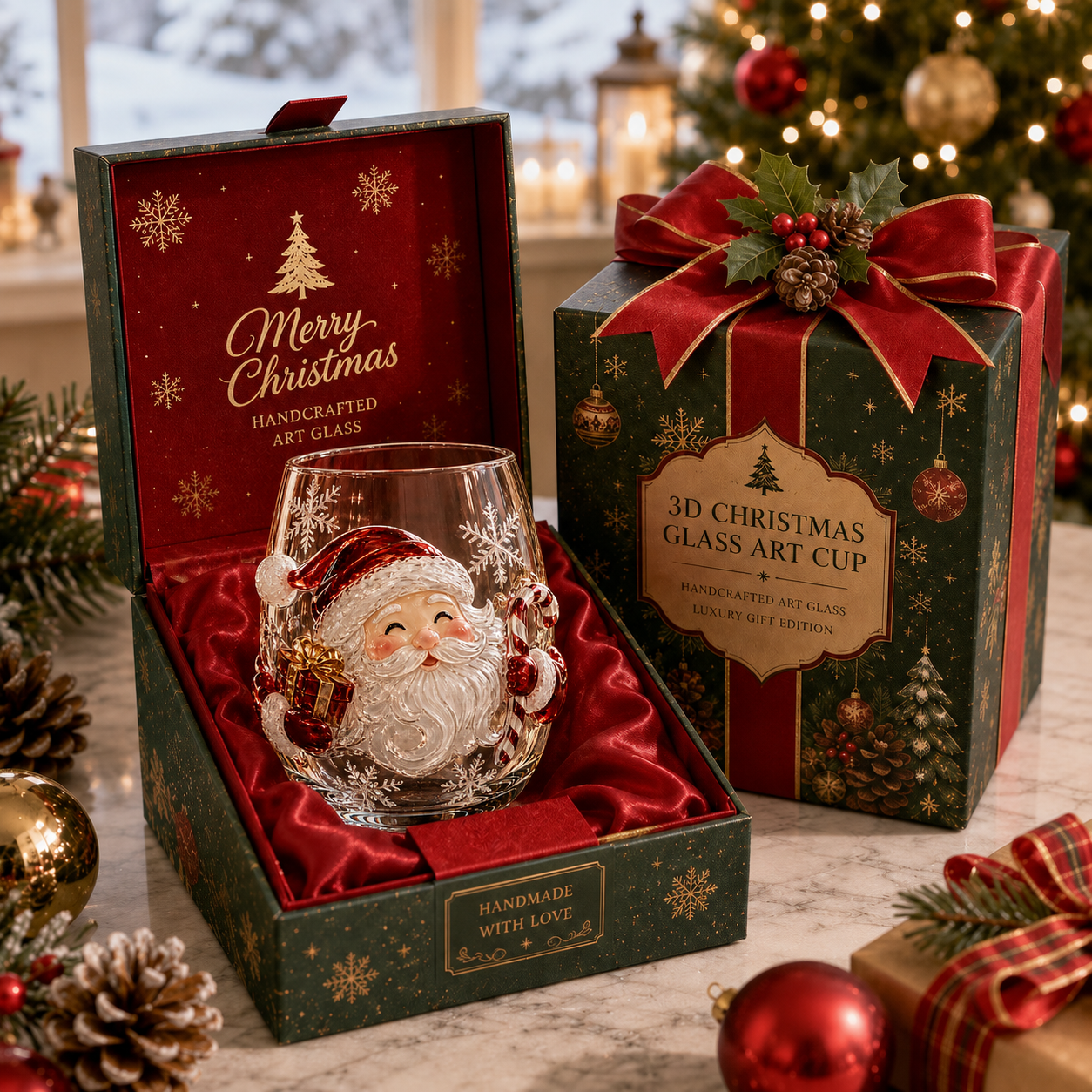 🎄✨ 3D Christmas Glass Art Cup