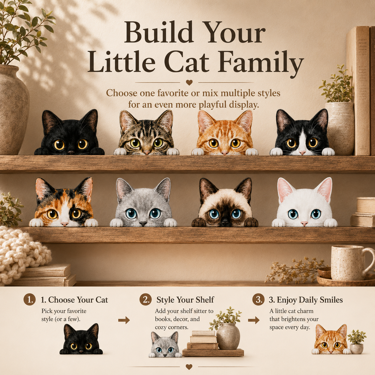 Build your own peeking cat family