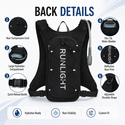Running Vest,Lightweight Adjustable Chest Pack with Pistol Holster, Pack with 1.5L Water Bladder, Reflective Running Hydration Vest