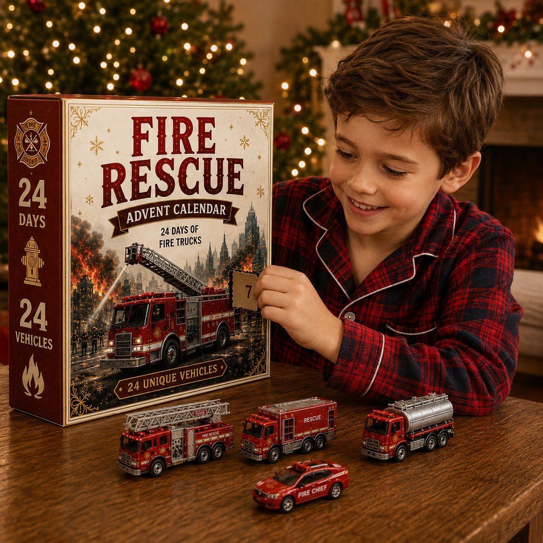Child opening a numbered door on the vehicle Advent Calendar