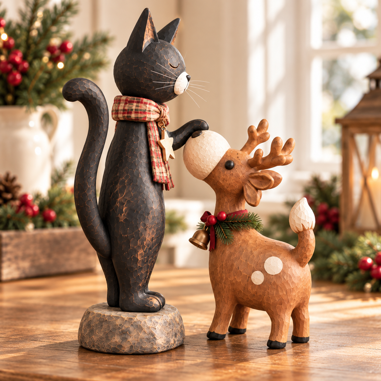 🐱Whimsical Christmas Cat & Reindeer Figurine Set