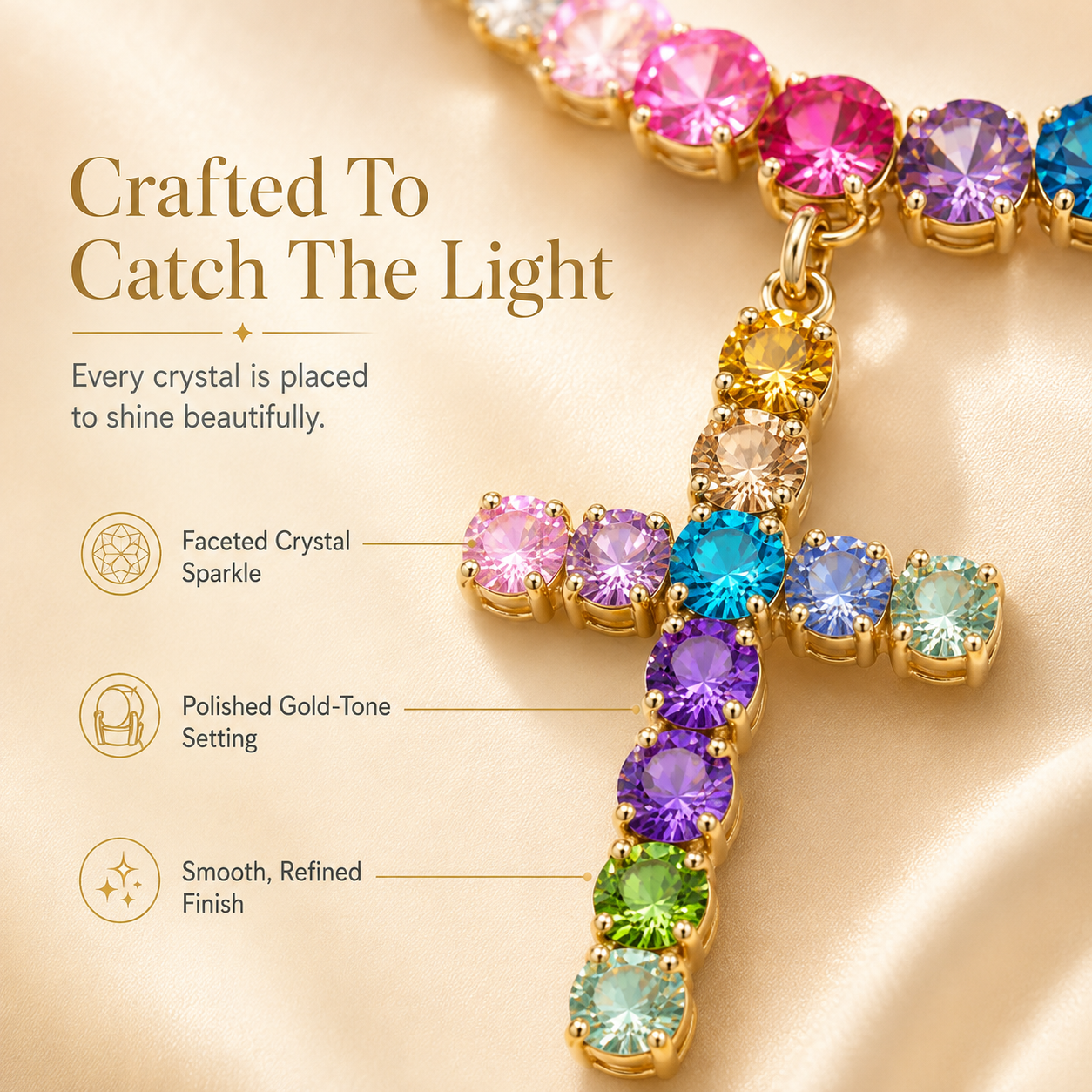 Colorful Crystal Cross Necklace – Sparkling Adjustable Statement Jewelry