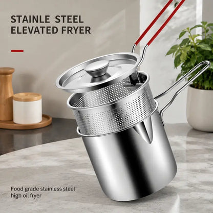 🎁🍟 Personal Mini Deep Fryer Set – Stainless Steel Pot with Lift-Out Draining Basket & Food Tongs