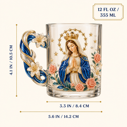 3D Christian Glass Mug – Jesus & Virgin Mary Faith Gift for Mom, Grandma & Believers