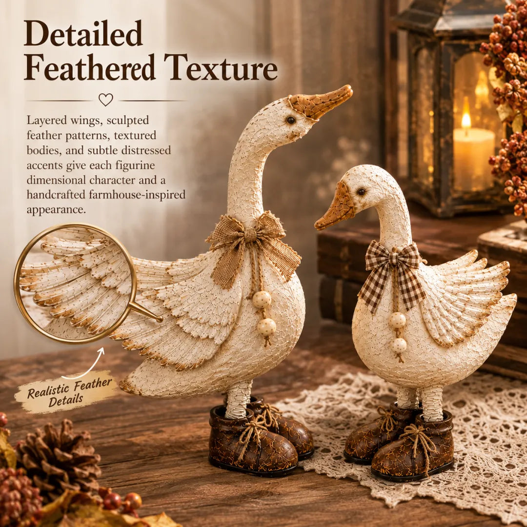 Charming Farmhouse Goose Pair with Vintage Boots