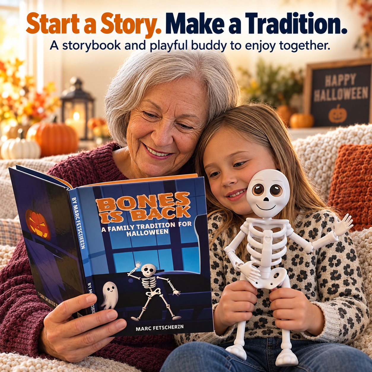 Family reading Halloween storybook together