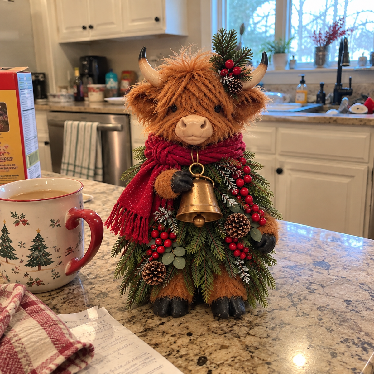 Christmas Highland Cow with Bell
