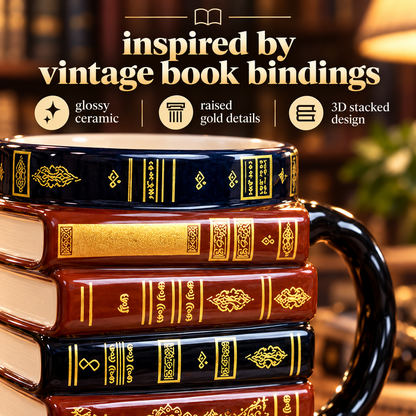 Vintage Book Stack Mug – Cozy Ceramic Gift for Book Lovers