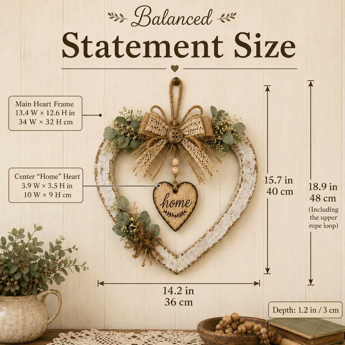 Rustic Farmhouse “Home” Heart Wreath – Ready-to-Hang Country Wall Decor