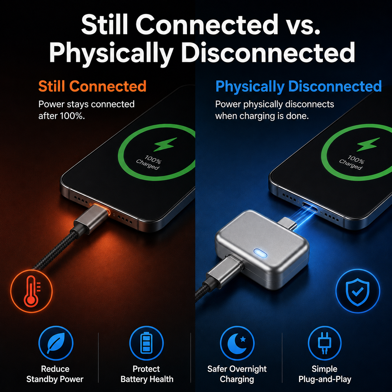 Smart Auto-Disconnect USB-C Charging Adapter – Up to 140W Pass-Through