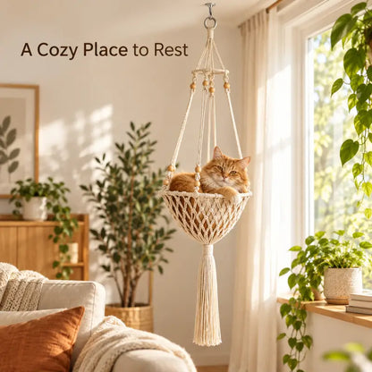 Handwoven Cotton-Rope Hanging Cat Bed for Cozy Elevated Rest