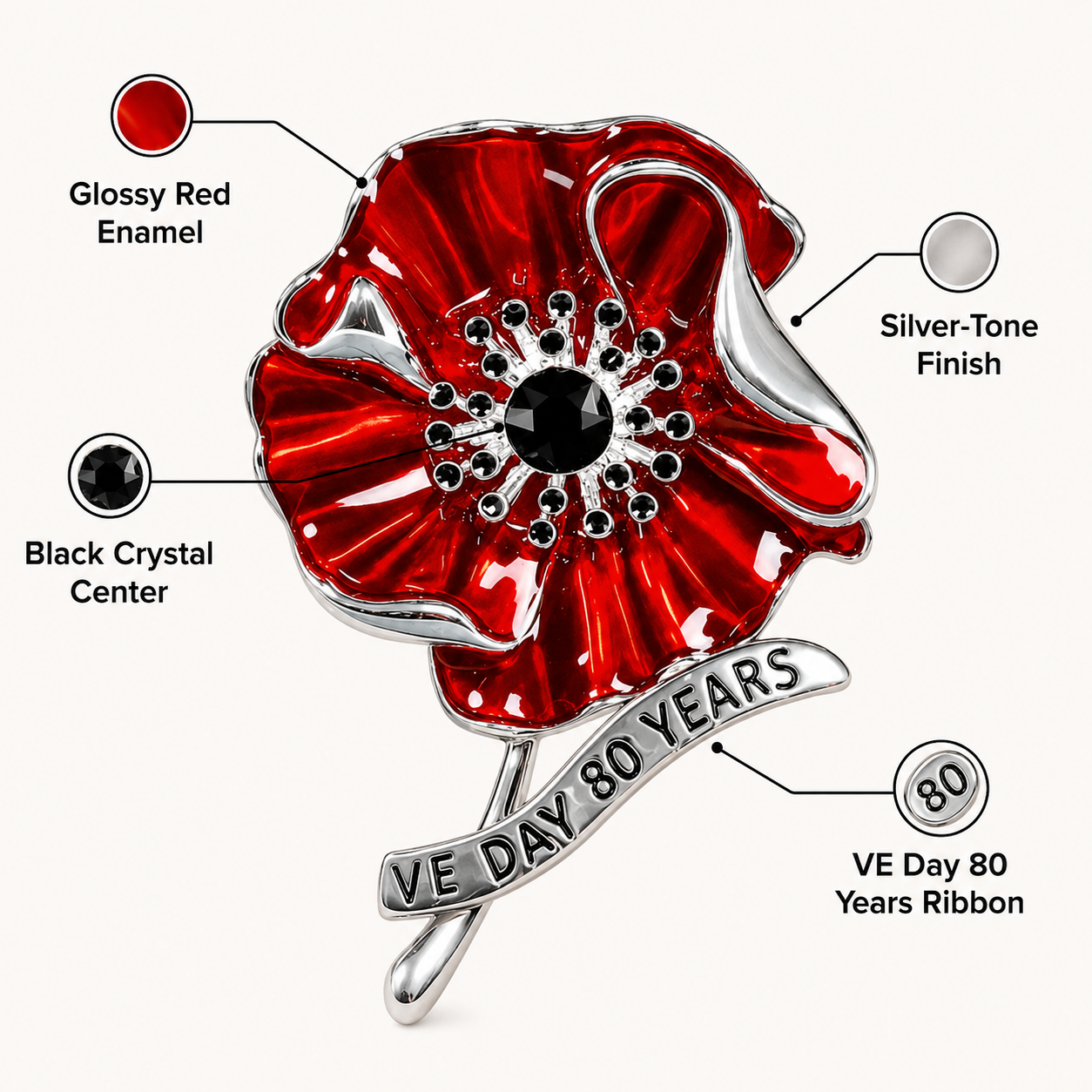 VE Day 80th Anniversary Poppy Brooch