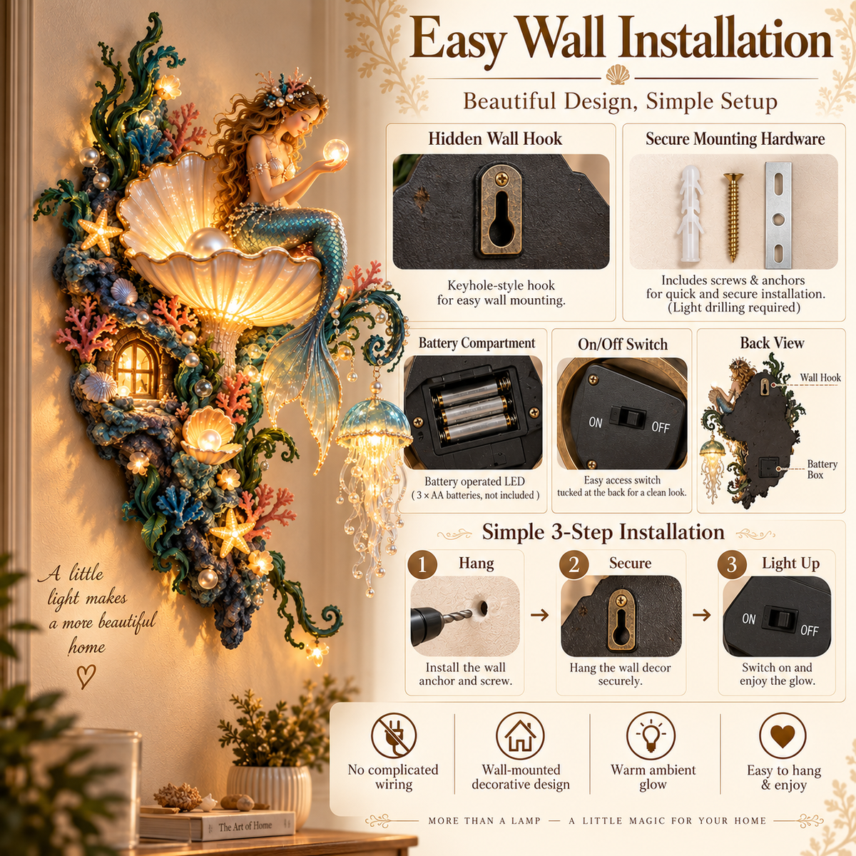 ✨ Mermaid Pearl Glow Wall Light – Ocean-Inspired Coastal Decor 🧜‍♀️🐚