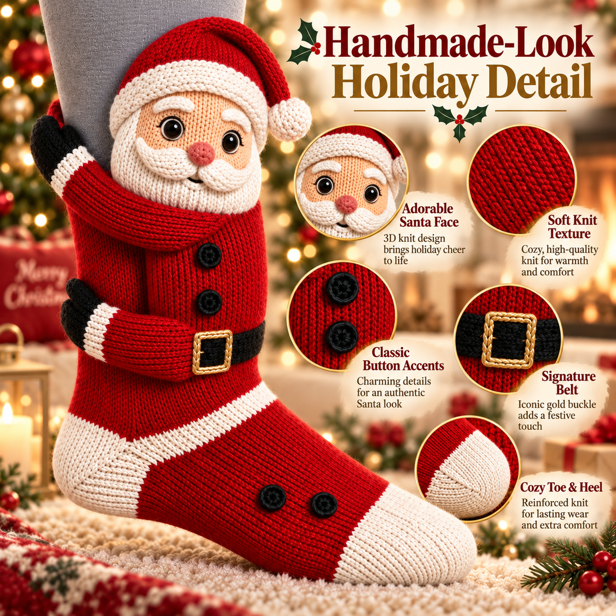 🧦3D Hugging Christmas Socks 🎅 Cute Knit Holiday Socks 5 Designs