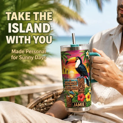 🌺🦜 Personalized Tiki Life Toucan Tumbler