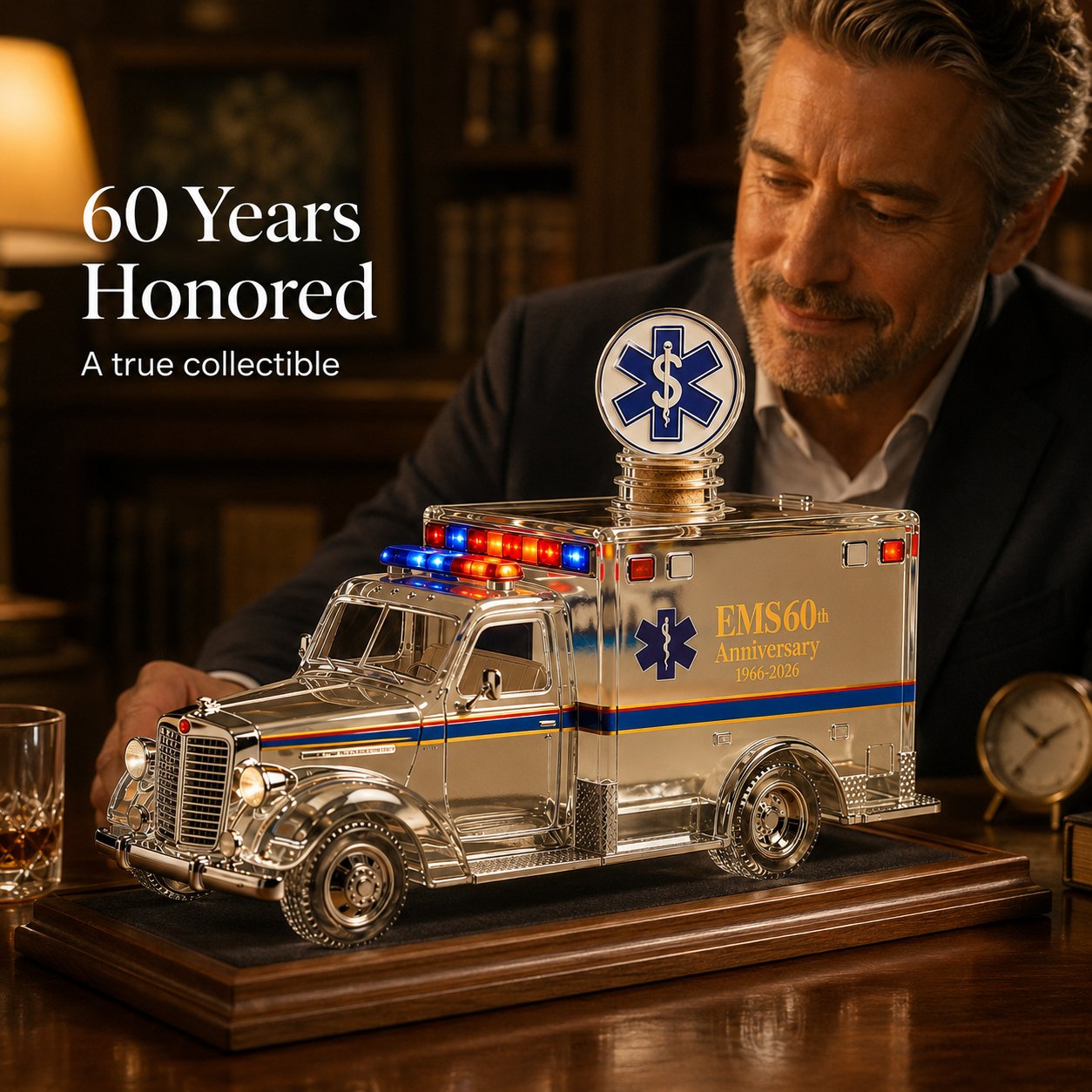 🚑 EMS 60th Anniversary Ambulance Model Decanter Bottle