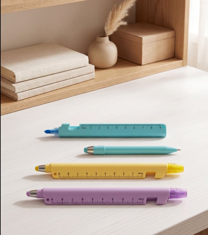 🖊️5-in-1 Multifunction Ruler Stylus Pen – 0.5mm Writing & Marker Tool