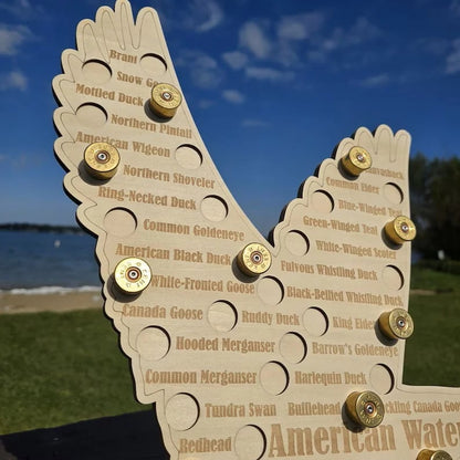 American Waterfowl Challenge Wooden Map 🦆 – Engraved 41 Species Duck Hunting Wall Decor & Harvest Tracker