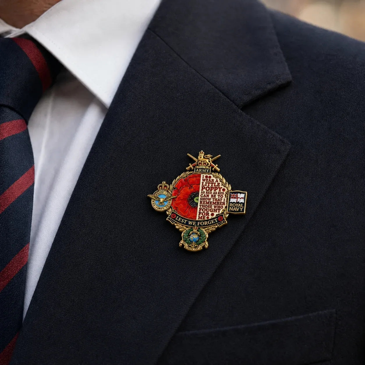🎖️British Armed Forces “Lest We Forget” Remembrance Poppy Badge | 3.5-Inch 3D Metal Tribute with Army, Navy, RAF & Royal Marines-Inspired Details