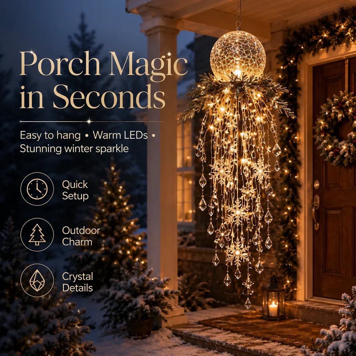 ✨❄️Crystal Cascade Christmas Light™ – Hanging Snowflake & Crystal LED Porch Décor