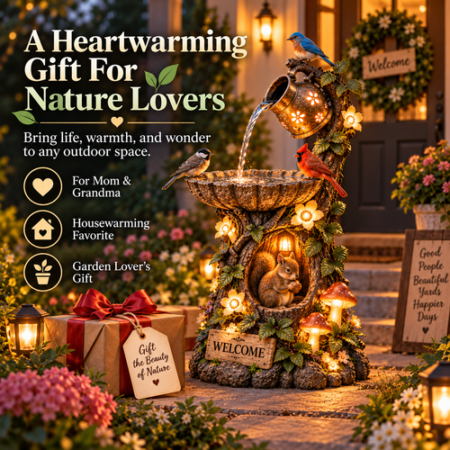 🐿️ Solar Birdbath Fountain Garden Decor – A Cozy Wildlife Haven for Your Yard