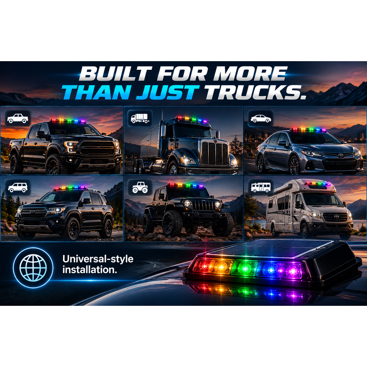 🚙 5-Pack Solar RGB Roof Strobe Light Set – Wireless & No-Drill