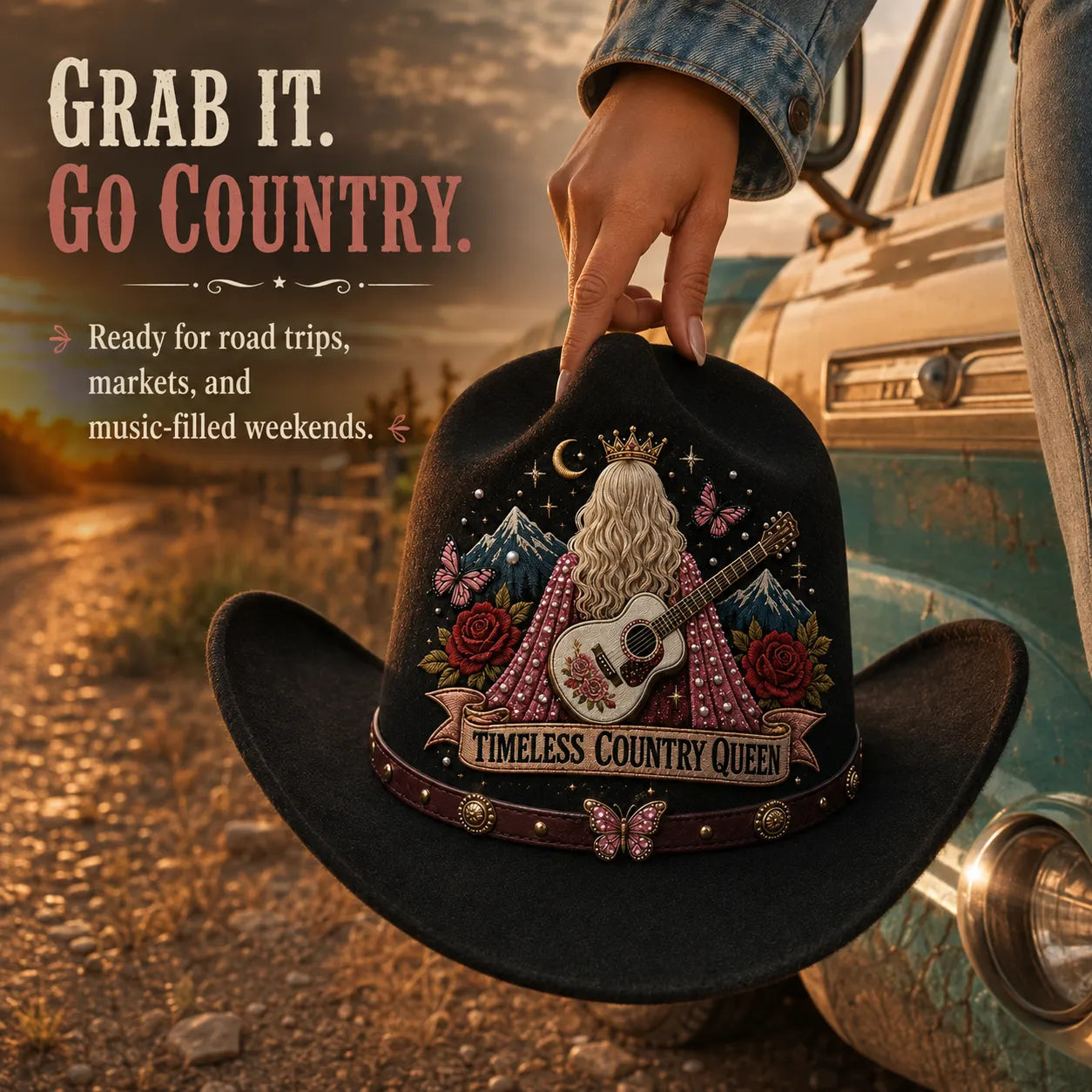 ⏳ Last Day 49% OFF – 🤠 Queen of Country 1946–2026 Tribute Cowboy Hat Collection | Premium Embroidered Western Hats With Guitar, Floral, Rhinestone & Country Music Legacy Designs 🎸✨