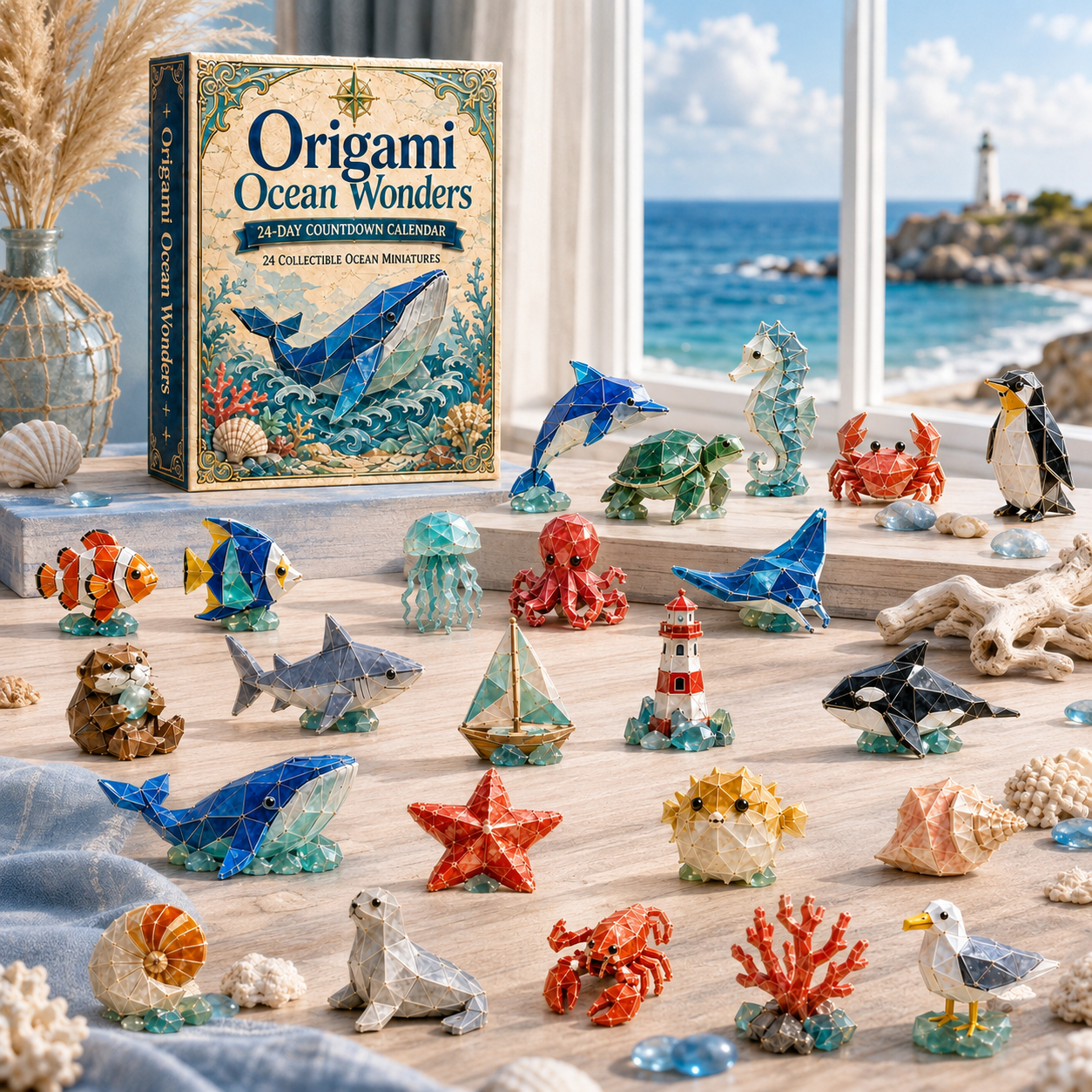 24-Day Origami Ocean Wonders Advent Calendar – 24 Collectible Ocean Figurines, A Magical Christmas Countdown Gift for Ocean Lovers