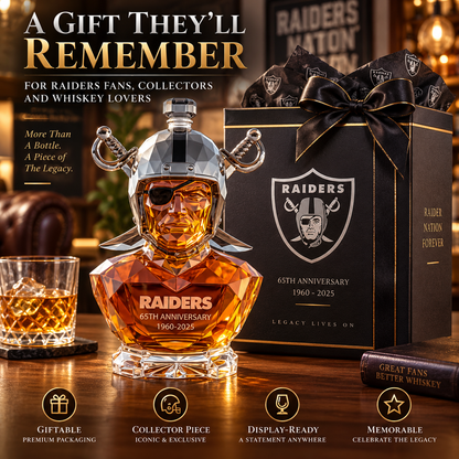 Raiders 65th Anniversary Collector Whiskey Bottle
