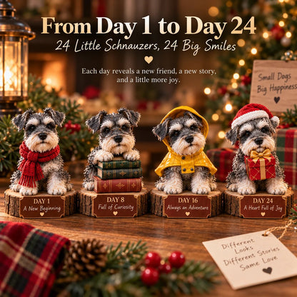 24 Days of Mini Schnauzer Magic – 24-Piece Dog Figurine Surprise Countdown Collection, Cute Christmas Gifts for Schnauzer Lovers
