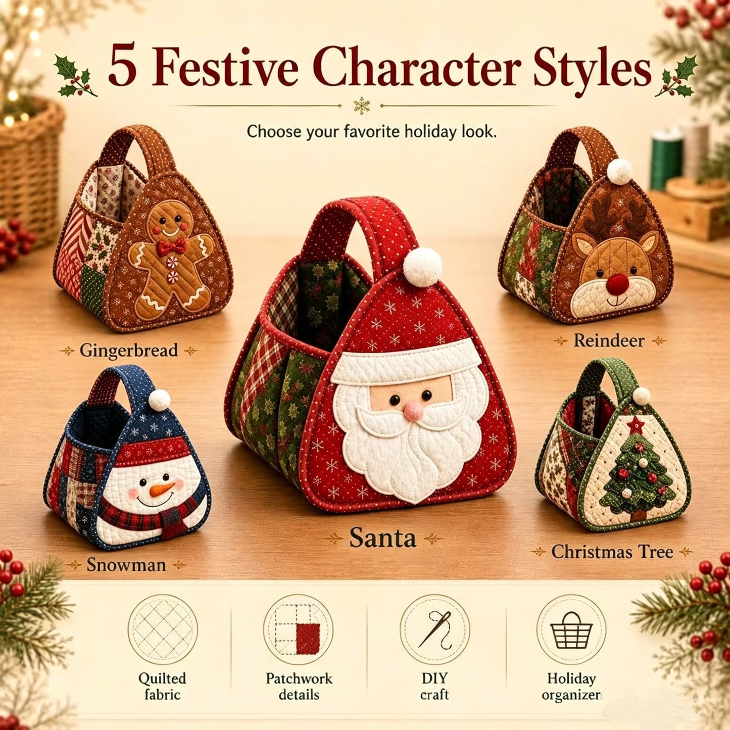 🎄🧺 Cozy Christmas Quilted Basket – DIY Sewing Project or Ready-Made Holiday Storage