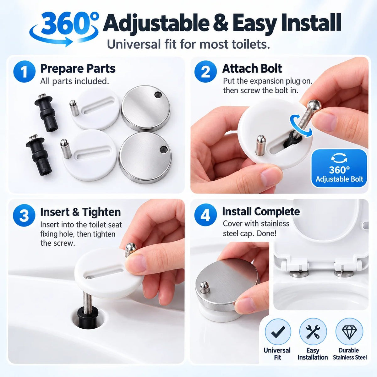 🔧2-pack of universal toilet seat expansion bolts - suitable for loose toilet seats