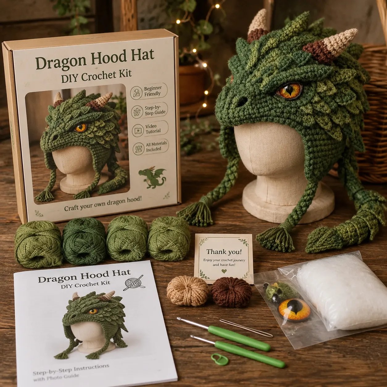 🧶✨ Fantasy Hood Hat DIY Crochet Kit | Premium Soft Yarn Materials with Step-by-Step Guide DIY Handmade Wearable Character Hood 🎭✨