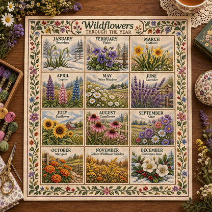 🧵🌷 Stitch the Seasons – 12-Month Embroidery Sampler Collection