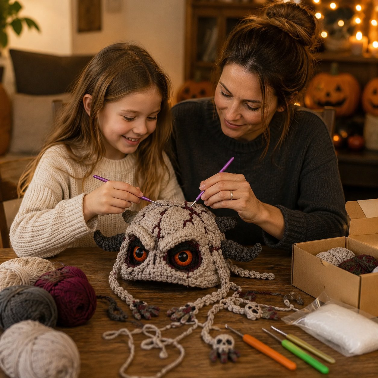 🎭🎃 Halloween Monster Hood DIY Crochet Kit | Premium Soft Yarn Materials with Step-by-Step Guide DIY Handmade Wearable Character Hood 🧶✨