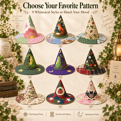 🔥Last Day 49% OFF - 🧙‍♀️ ✨ Quilted Patchwork Witch Hat – Choose Your Magical Pattern