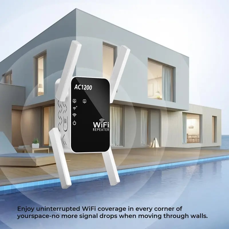 💥🏆📡 WERCHTAY Dual-Band WiFi Extender & Signal Booster – 1200Mbps Long-Range WiFi Repeater for Home with 2 Ethernet Ports, Smart Signal Indicator, WPS 1-Tap Setup & Dead Zone Eliminator
